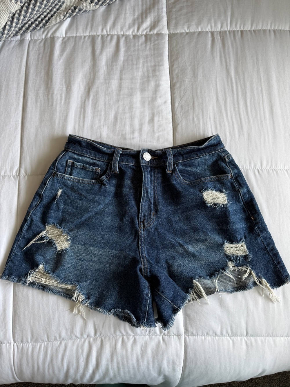 Distressed High-Waist Denim Shorts